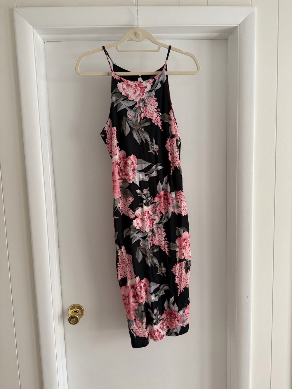 Black Floral Slip Dress with Pink Blooms